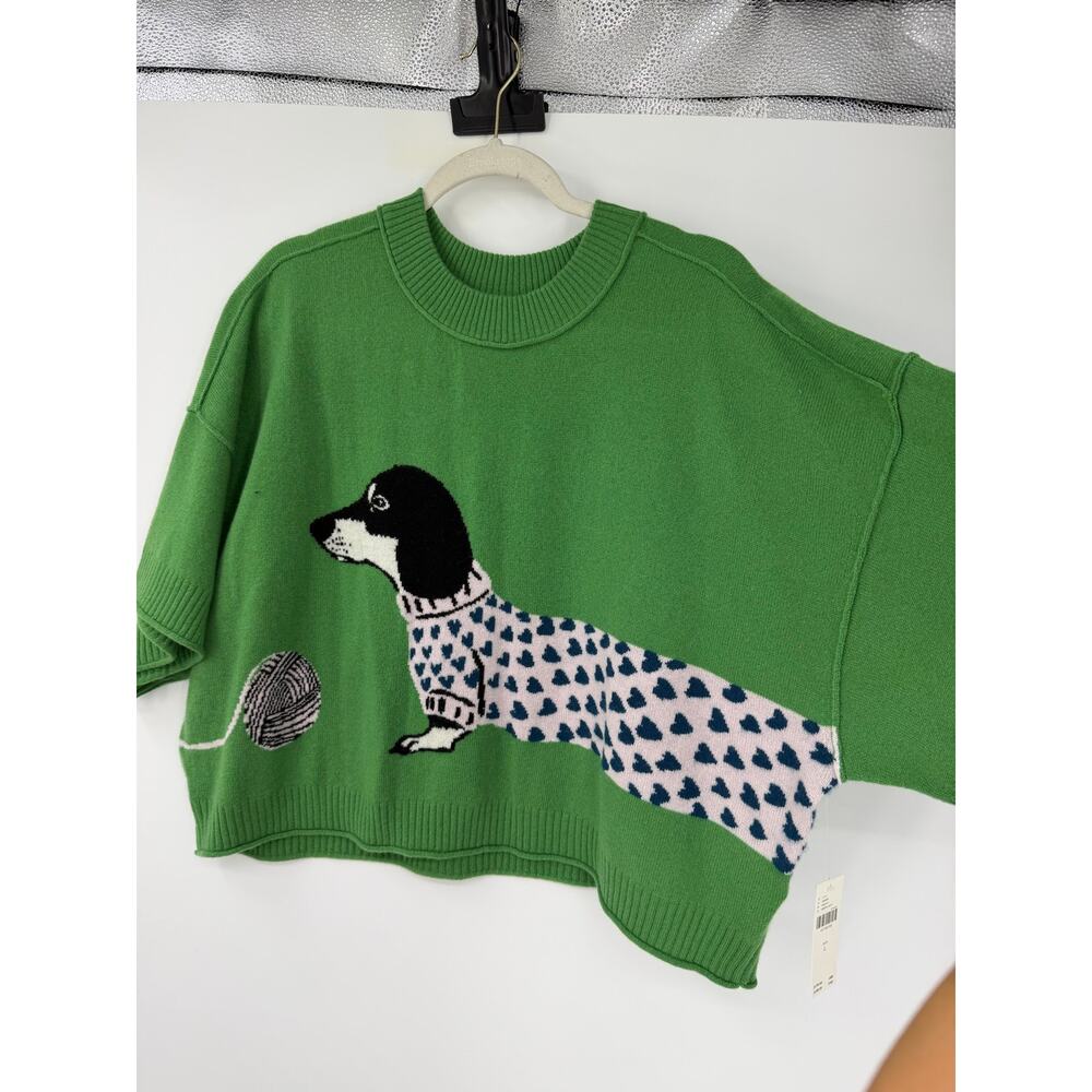 NWT Anthropologie Goldie 100% Cashmere Green Dachschund Sweater Size L Novelty - Picture 5 of 12